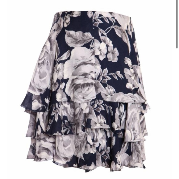 INTERMIX Layered Blue Ruffle Skirt Flower Silk Print - Picture 7 of 10